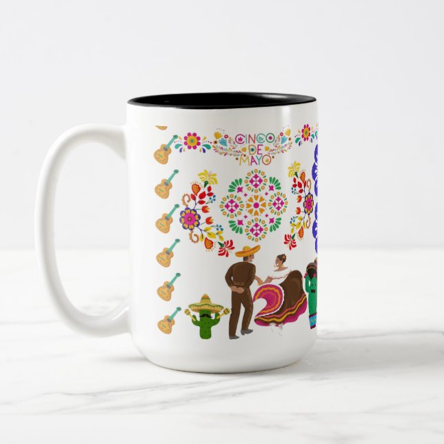 Fiesta de Colours black & white Two-Tone Coffee Mug (Left)