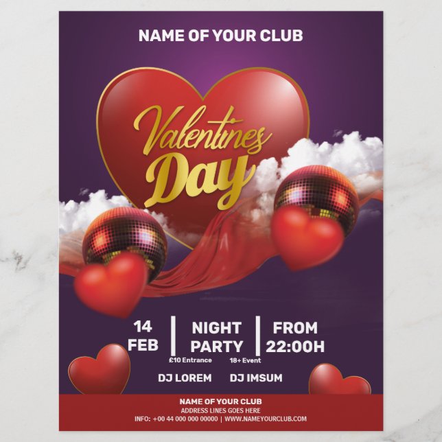 Fiesta de Valentines Red Hearts Flyer (Front)