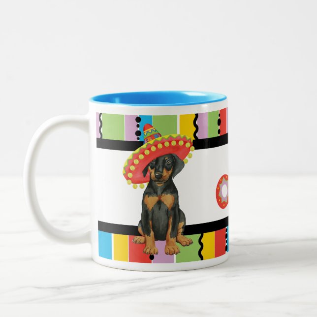 Fiesta Doberman Pinscher Mug à café à deux tons (Gauche)