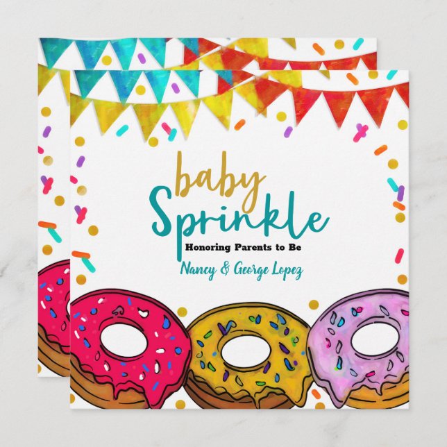 Fiesta Doughnuts Baby Sprinkle Shower Celebration Invitation (Front/Back)
