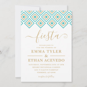 Fiesta Faire-part de mariage, Bleu et Or