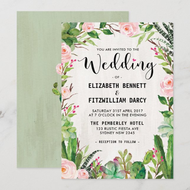 Fiesta Faire-part de mariage Cactus Succulent mexi (Devant / Derrière)