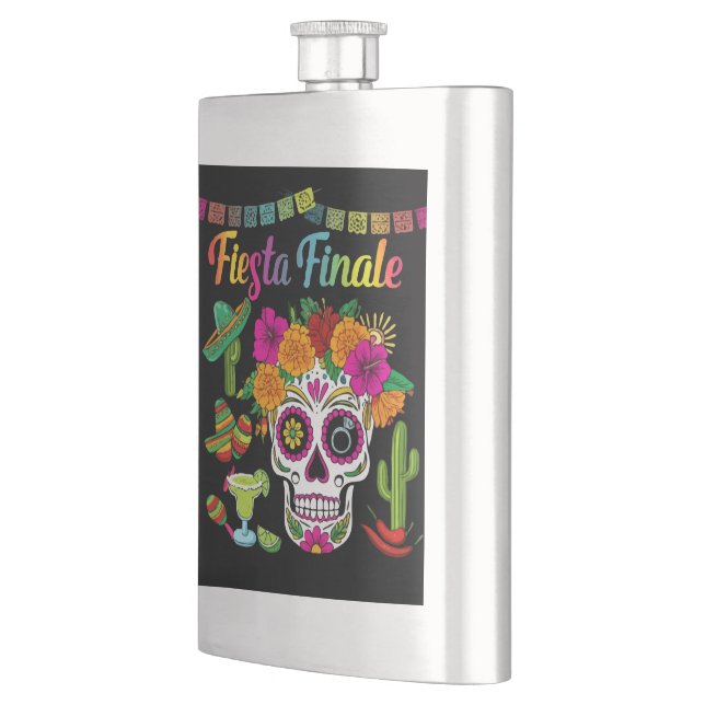 "Fiesta Finale" Colourful Sugar Skull Bachelorette Hip Flask (Left)
