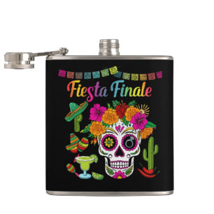 "Fiesta Finale" Colourful Sugar Skull Bachelorette Hip Flask