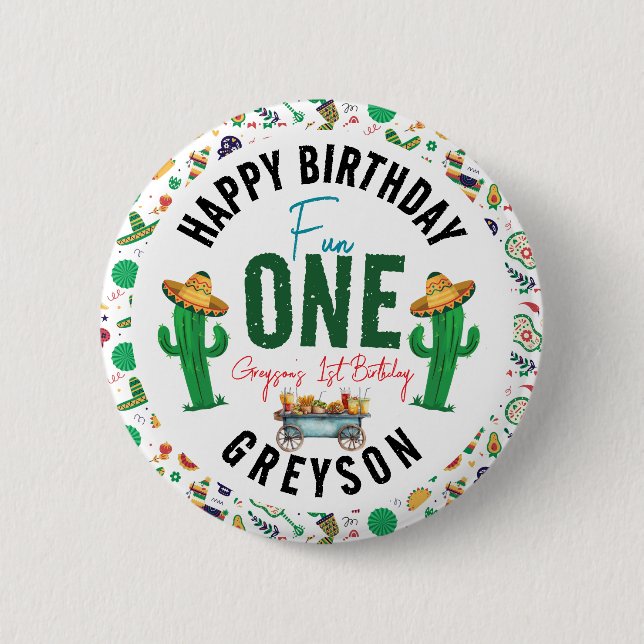 Fiesta First | 1st Birthday Party 2 Inch Round Button (Front)
