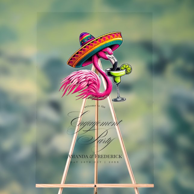 Fiesta Flamingo Sombrero Engagement Party Welcome Acrylic Sign (Neutral)