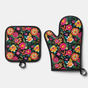 Fiesta Floral Extravaganza Oven Mitt & Pot Holder Set