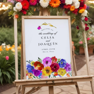 Fiesta Floral Mariage mexicain Affiche de bienvenu