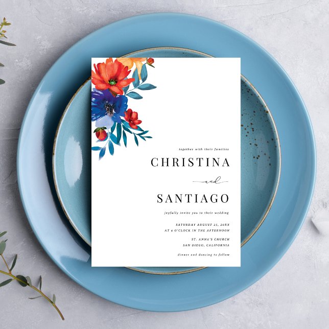 Fiesta Floral Mexican Colourful QR Code Wedding    Invitation (Creator Uploaded)