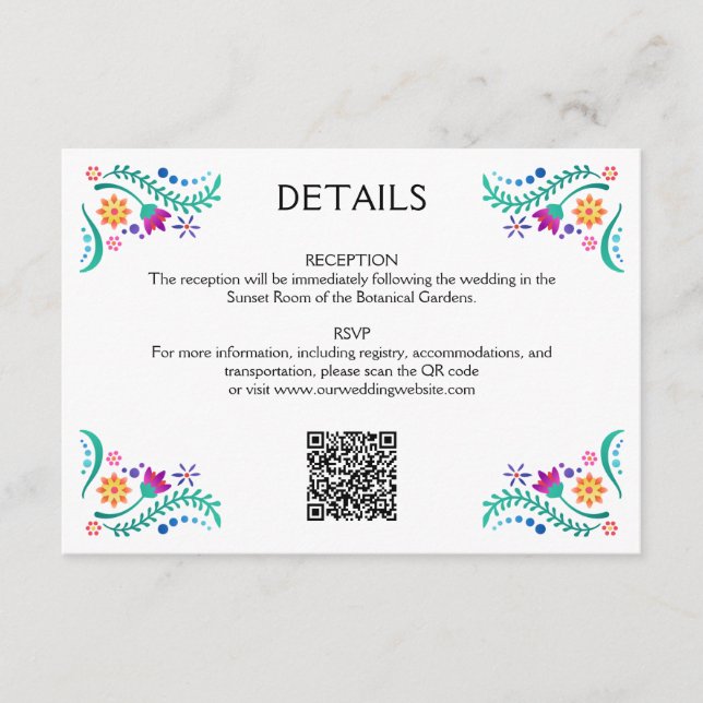 Fiesta Floral Wedding QR Details Enclosure Card (Front)
