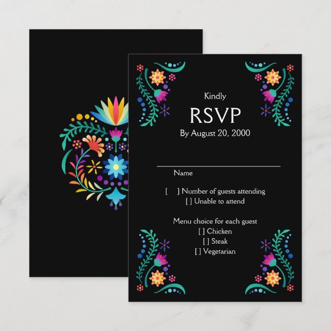 Fiesta Floral Wedding Quinceañera RSVP (Front/Back)