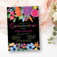 Fiesta Flowers Black Colourful Floral Quinceanera