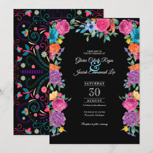 Fiesta Flowers & Mexican Embroidery Style Wedding Invitation