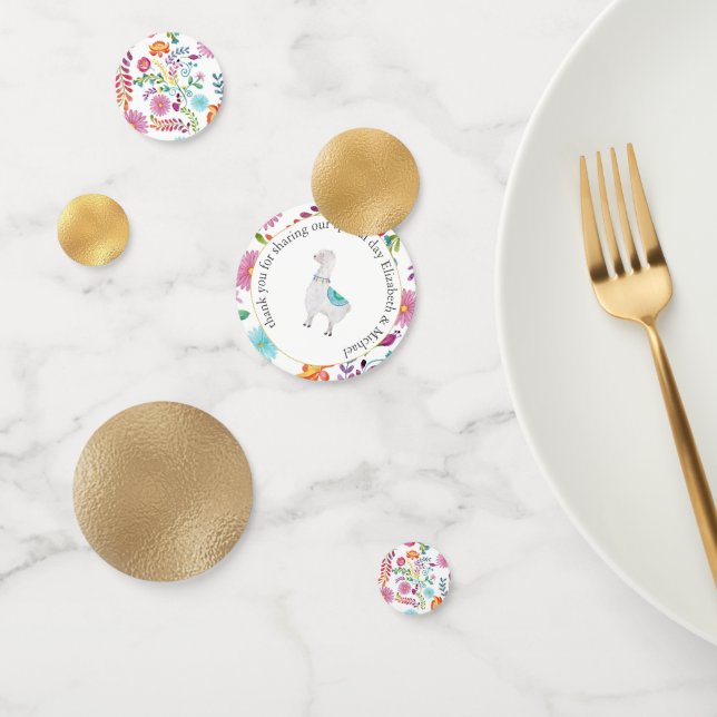 Fiesta Folk Art Floral Llama Wedding Customizable Confetti (Group)