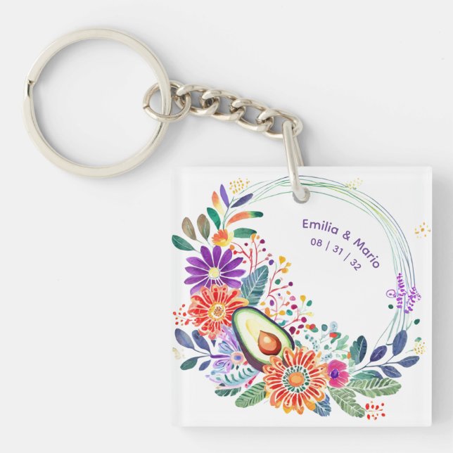 FIESTA Folkart Flowers Avocado Custom Keychain (Front)
