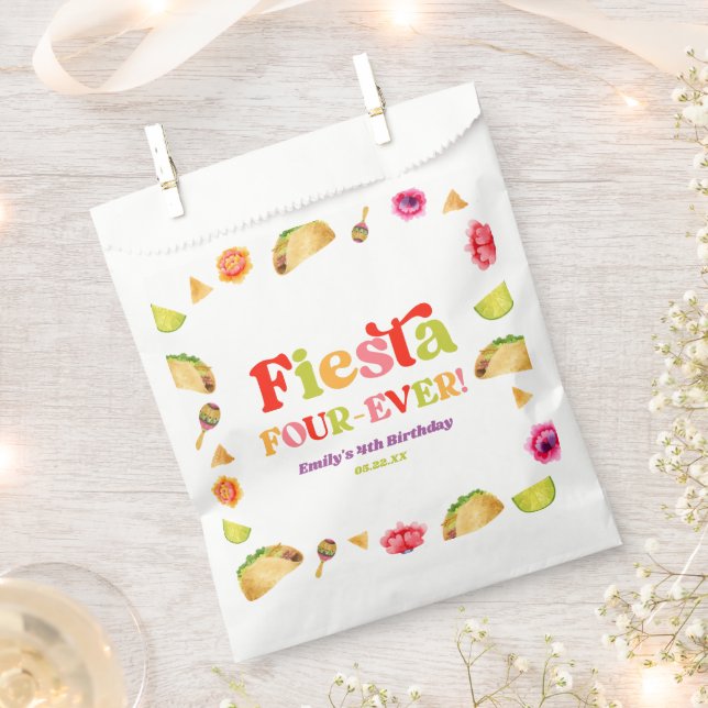 Fiesta Four-Ever Taco 4th Birthday Party Favour Bag (Clipped)