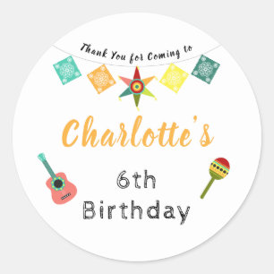Fiesta Fun Colourful Kids Birthday Party Thank You Classic Round Sticker