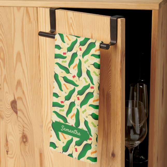 Fiesta Fun Green Chile Pattern Kitchen Towel (Thirds Fold)