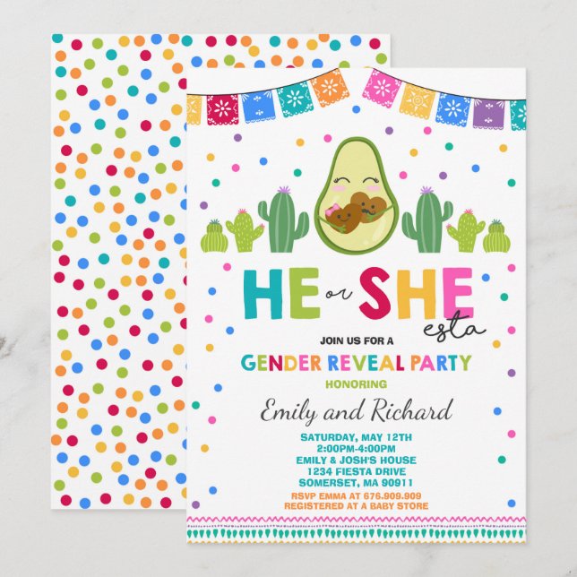 Fiesta Gender Reveal Party He Or She-Esta Reveal Invitation (Front/Back)