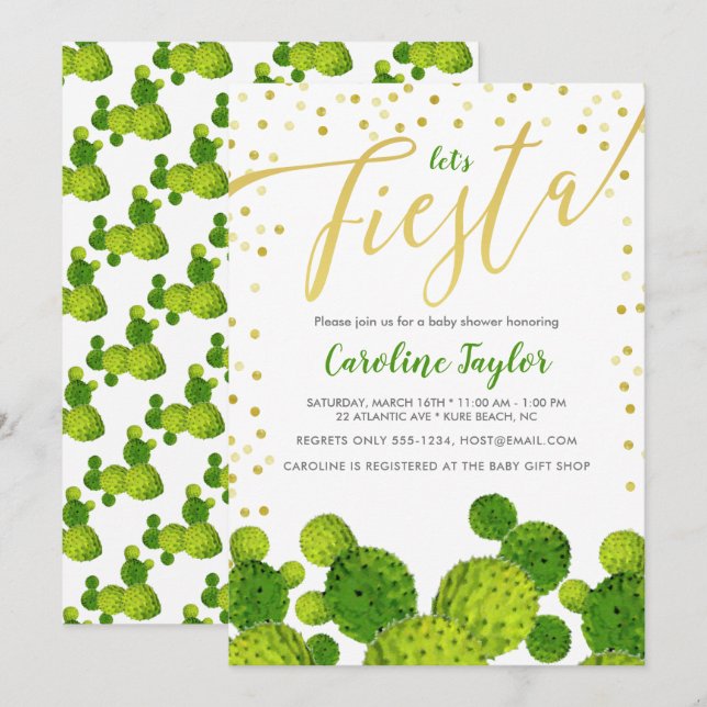Fiesta Gold and Green Baby Shower Invitation (Front/Back)