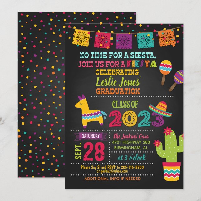 Fiesta Graduation Invitation - Blk (2023) (Front/Back)