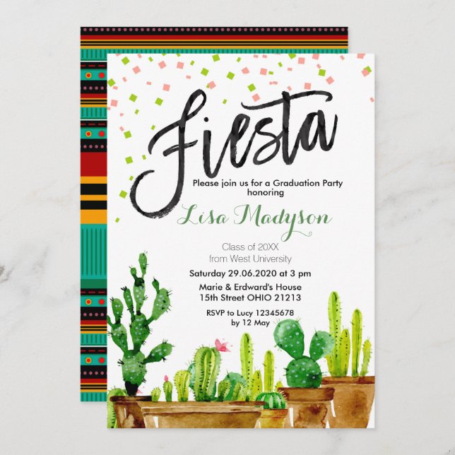 Fiesta Graduation Invitation Party Mexican Invite (Front/Back)