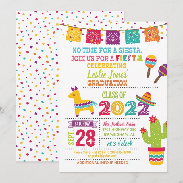 Fiesta Graduation Invitation - Wht (2022) (Front/Back)
