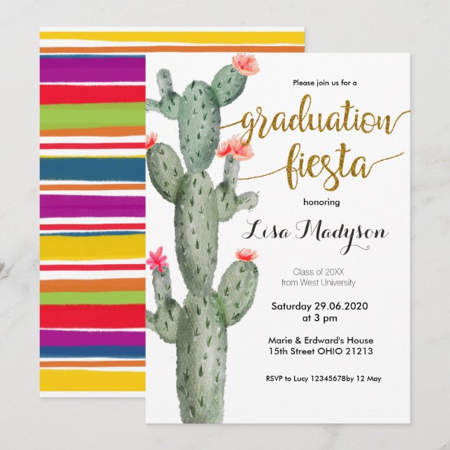Fiesta Graduation Party Invite card (Front/Back)