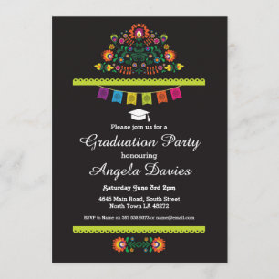 Fiesta Graduation Party Mexican Pattern Hat Invite