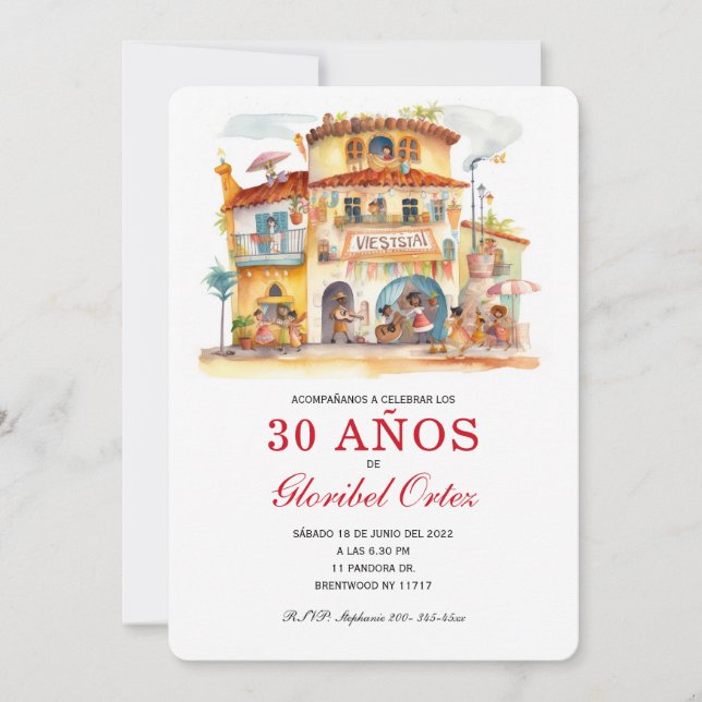 Fiesta Invitación de 30 Años Mujer Invitation (Front)