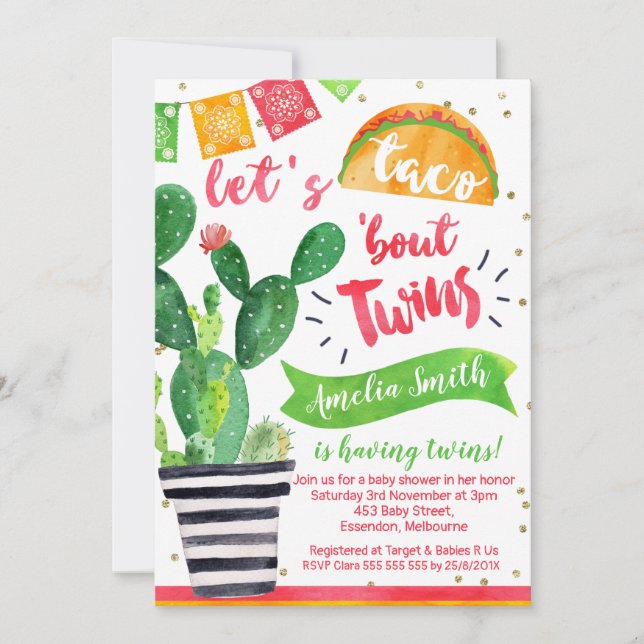 Fiesta Lets Taco Bout Twins Baby Shower Invitation (Front)