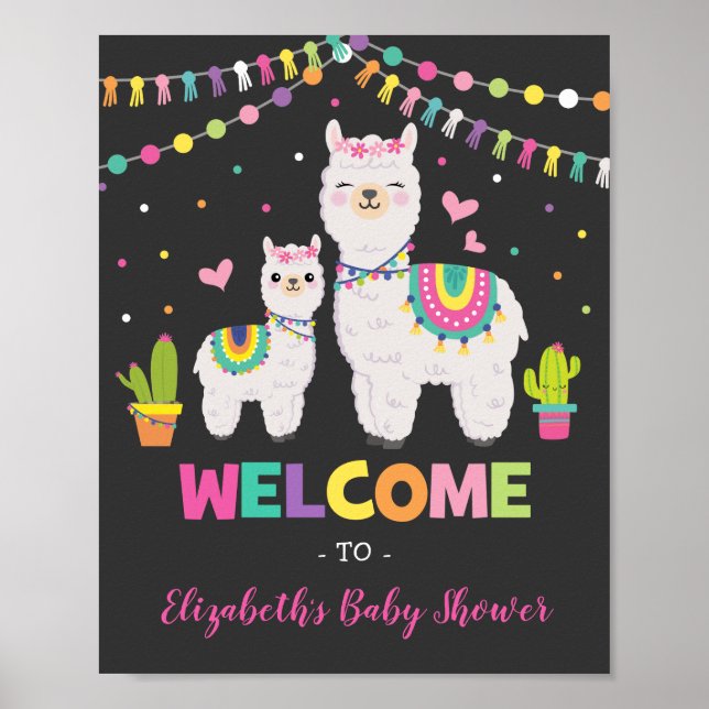 Fiesta Llama Baby Shower / Cactus Alpaca Birthday Poster (Front)