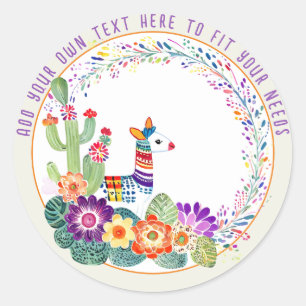FIESTA  Llama Cacti Flowers Classic Round Sticker
