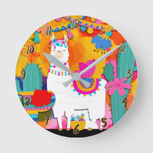 Fiesta Llama Cinco De Mayo Colourful Fun Round Clock