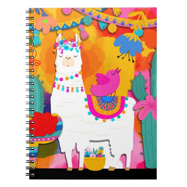 Fiesta Llama Cinco De Mayo Fun Watercolor Notebook (Front)