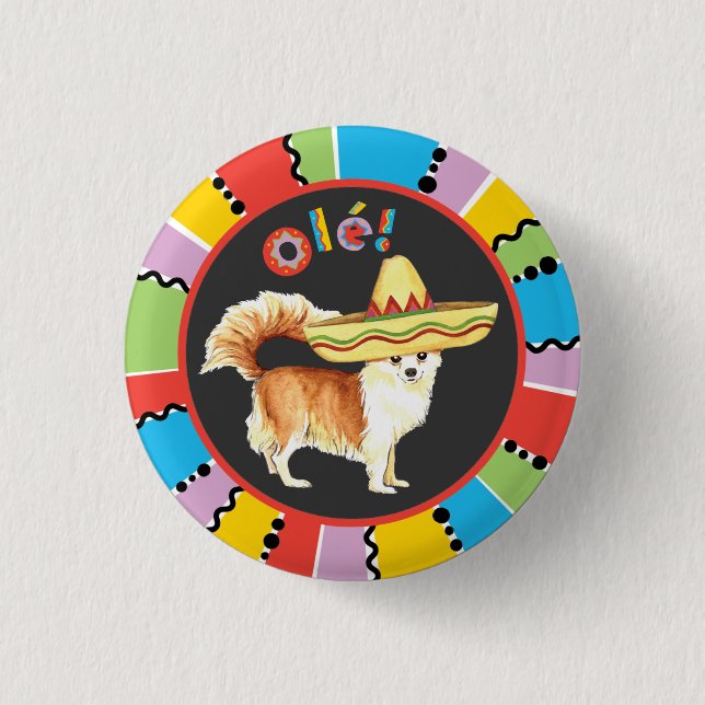 Fiesta Long Coat Chihuahua 1 Inch Round Button (Front)
