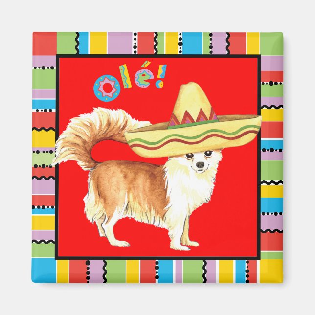 Fiesta Long Coat Chihuahua Magnet (Front)