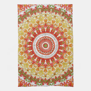 Fiesta Mandala Pattern in Red, Yellow, and Green Kitchen Towel