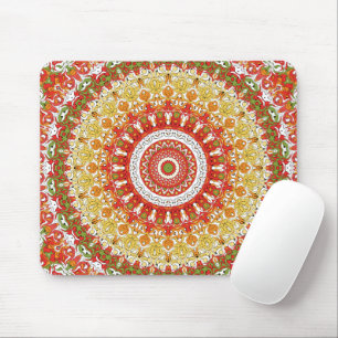 Fiesta Mandala Pattern in Red, Yellow, and Green Mouse Pad