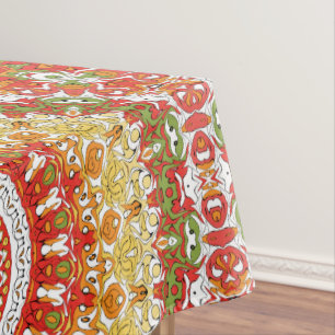 Fiesta Mandala Pattern in Red, Yellow, and Green Tablecloth