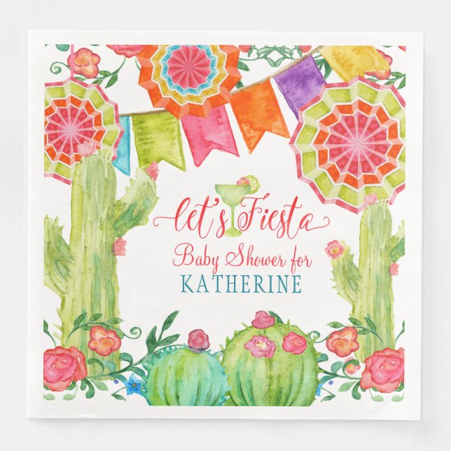 Fiesta Margarita Baby Shower Watercolor Cactus Napkin (Front)
