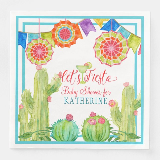 Fiesta Margarita Boy Baby Shower Cactus Pennants Napkin (Front)