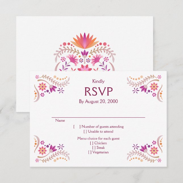 Fiesta Mariage rose Quinceañera RSVP (Devant / Derrière)