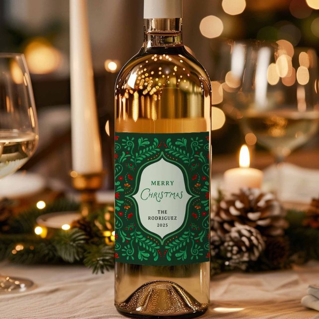Fiesta Merry Chritsmas Favor Gift Wine Wine Label (Merry Christmas Green Fiesta Favor Wine Label)