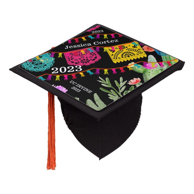 Fiesta Mexican Banner Floral Graduate Cap Topper (Angled)