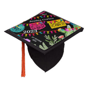 Fiesta Mexican Banners Floral Cactus Apron Graduation Cap Topper
