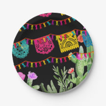 Fiesta Mexican Banners Floral Cactus Paper Plate