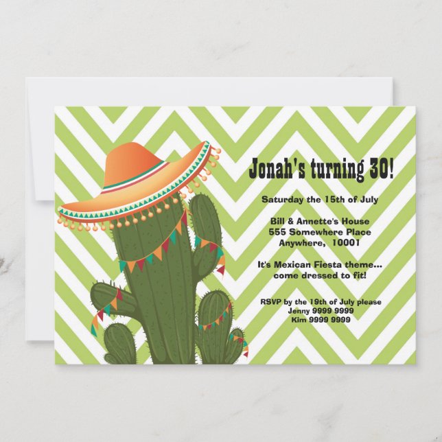 Fiesta Mexican Cactus Sombrero Party Invite (Front)