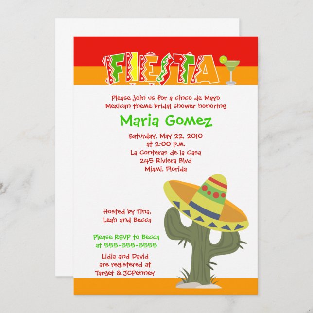 Fiesta Mexican Cinco de Mayo Bridal Shower Invite (Front/Back)