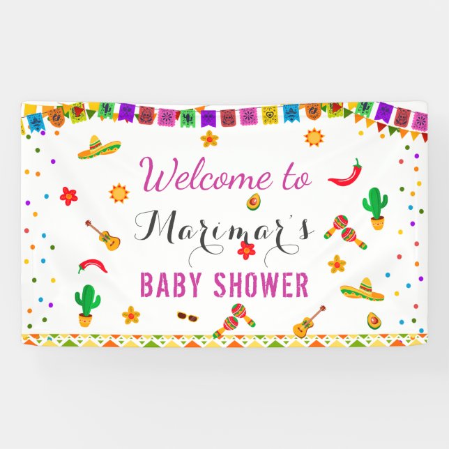 Fiesta Mexican Culture Cactus Baby Shower Backdrop Banner (Horizontal)